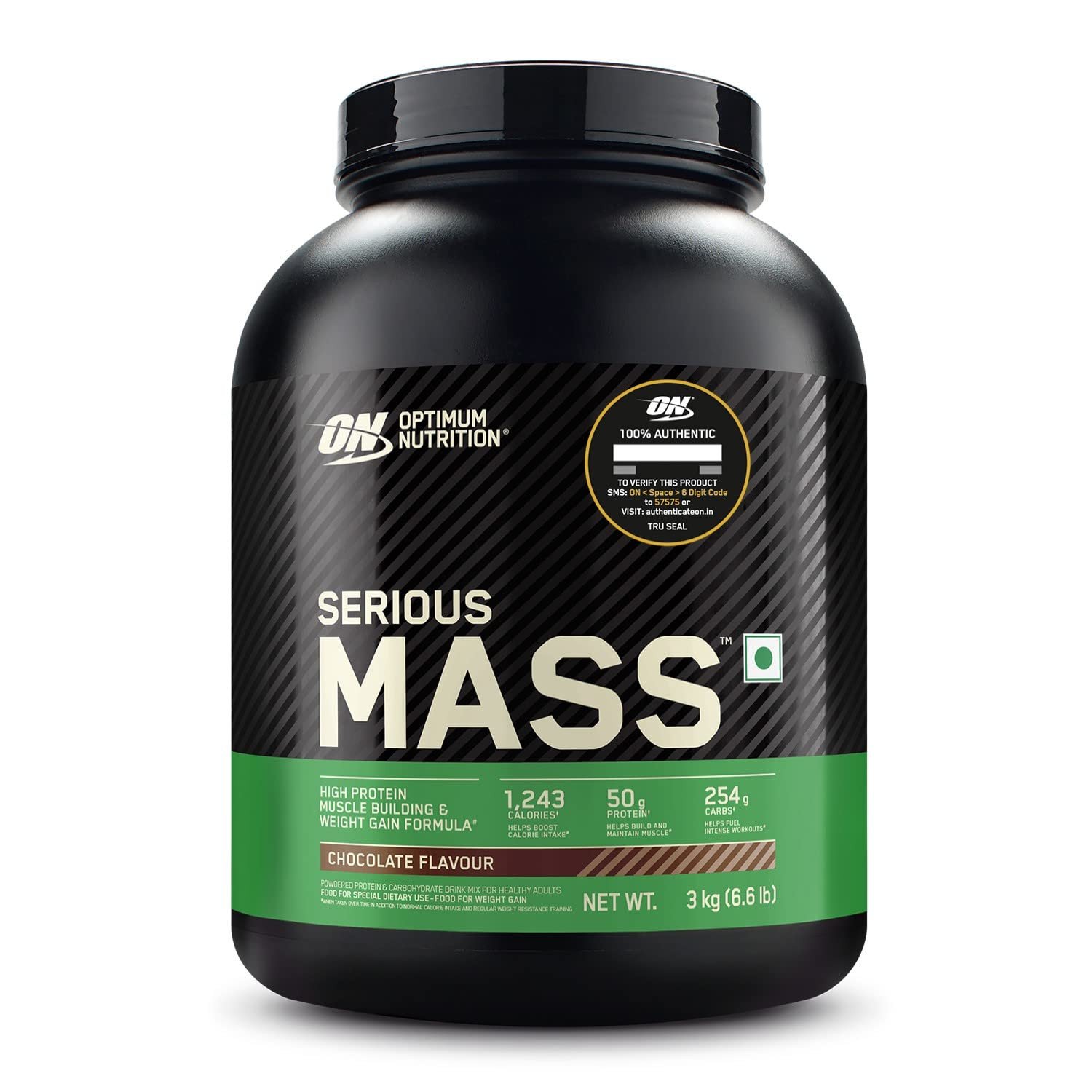 OPTIMUM NUTRITION (ON) Serious Mass Gainer powder (Veg) - 3 kg (Chocolate), Vitamins & Minerals, High Protein High Calorie Weight Gainer with 3gm Creatine